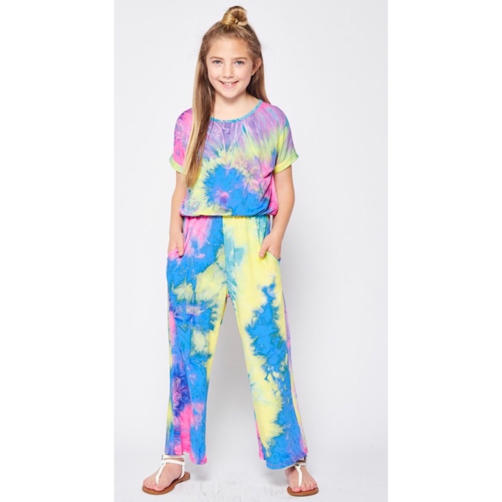 Kids tie die poly spandex jumpsuit